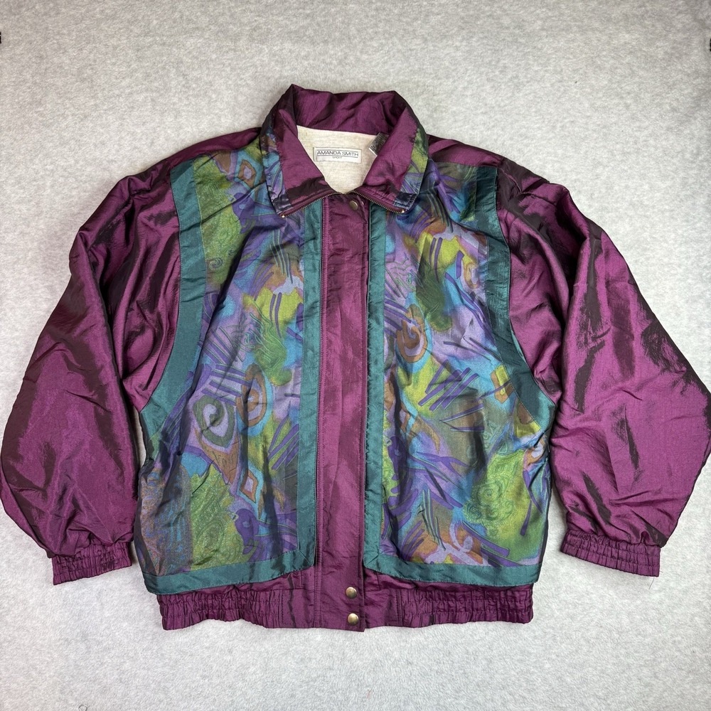 Vintage 90s Amanda Smith Sport Windbreaker Jacket Abstract Purple Womens M READ